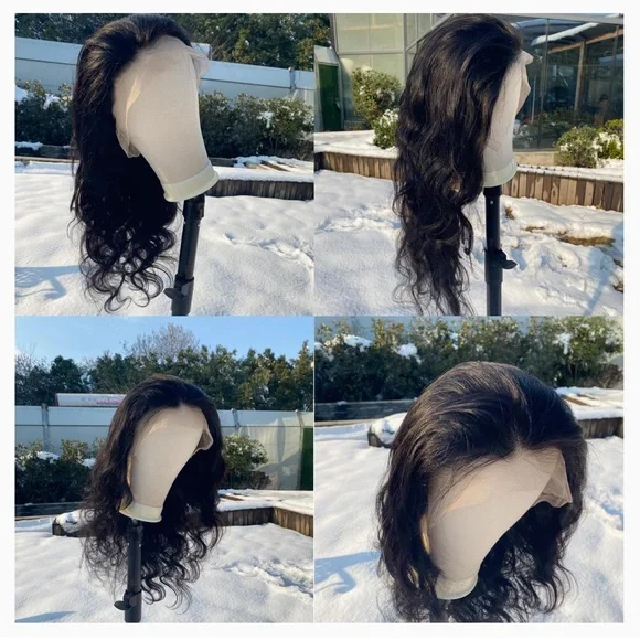 NewTransparent Lace Front Wig Remy Human Hair 1B Natural Black HD Lace 22inches